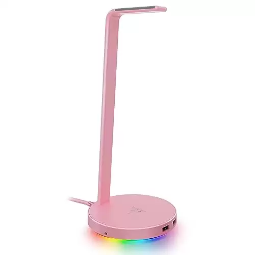 Base Station V2 Chroma Headphone Headset Stand Holder: Chroma RGB Lighting - Taller Stand & Anti-slip Ledge - USB Charging Ports - Anti-Slip Rubber Base - 3.5mm Port + Built-in DAC - Quartz Pink