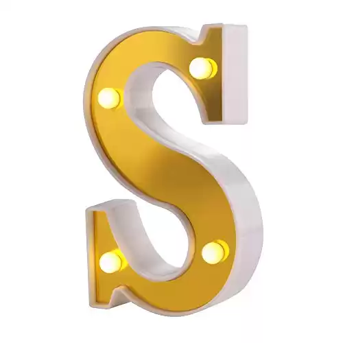 Samapet 6.3 Inch Light up Letters S LED Marquee Letter Lights 26 Golden Alphabet Night Lights Sign for Wedding Birthday Party Christmas Home Bar Decoration(S)