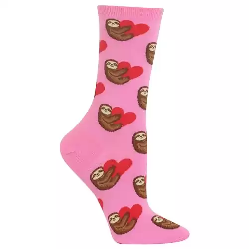 Hot Sox womens Animal Series Novelty Crew Casual Sock, Sloth Love (Light Pink), 4 10 US