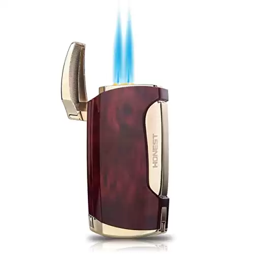 PROMISE Torch Lighter Double Jet Flame Cigar Lighter (Brown Grain)