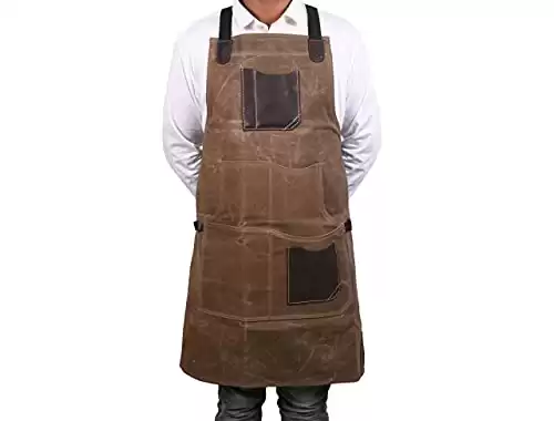 One Size Fits Utility Apron | Adjustable Cross-Back Straps | Multi-Use Shop Apron With Tool Pockets By Aaron Leather Goods (Moss Green, Canvas Leather)