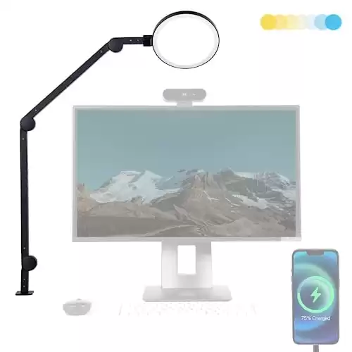 LUME CUBE Edge LED Desk Lamp | Dimmable Home Office Desk Light with USB Charging Port & Strong Swing Arm | Adjustable Color Temperature and Brightness | Circle Webcam Light | Touch Control Table L...