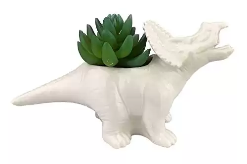 VanEnjoy White Ceramic Cute Planter，Unique Ceramic Animal Planter，Funny Dinosaur Succulent Planter，Cute Dino Planter