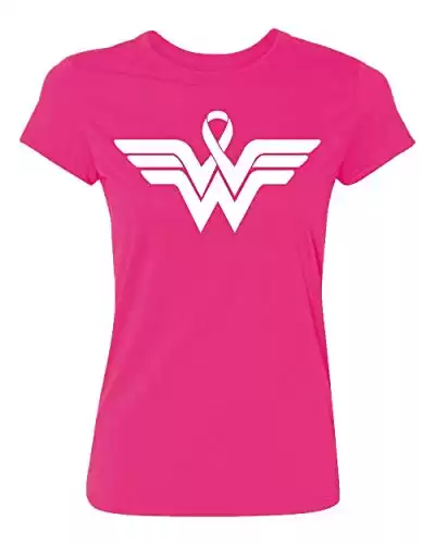 Kropsis Superhero Ribbon Logo - Breast Cancer Awareness Support Women's T-Shirt, L, Heliconia Pink