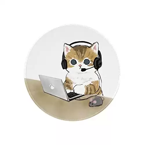 BIGSPCEBIGSPCEHills Round Theme Anti-Slip Rubber with Stitched Edges for Computer and Laptop Mouse,Gift for Her, Cute Desk Accessories, Office Decor, Desk Decor Kitten-3