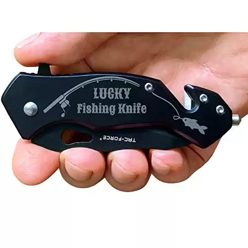 Lucky Fishing Knife - Fisherman Gifts for Men - Engraved Pocket Knife - Gift Idea for Fishers - Fisherman Gifts for Husband, Friend, Dad, Grandpa, Coworker - Father's Day, Christmas Gift (Lucky K...