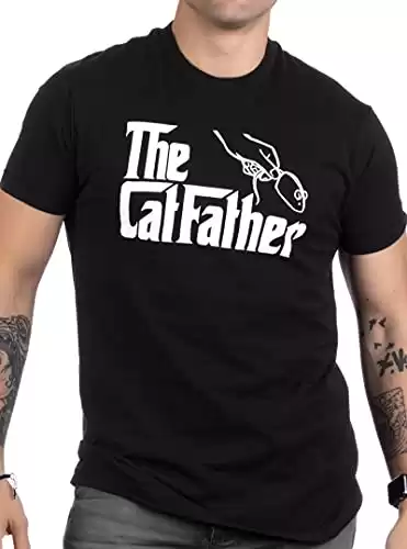 The Catfather | Funny, Cute Cat Father Dad Owner Pet Kitty Kitten Fun Humor T-Shirt-(Adult,XL) Black