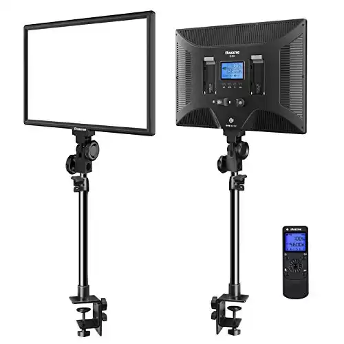 Dazzne 2Pack Keylight LED Video Light with Desk Clamp Stand Lighting Kit with Wireless Remote,15.4" LED Panel 3000K-8000K 45W 3600LM Dimmable Brightness Soft Light for YouTube,Photography,Streami...