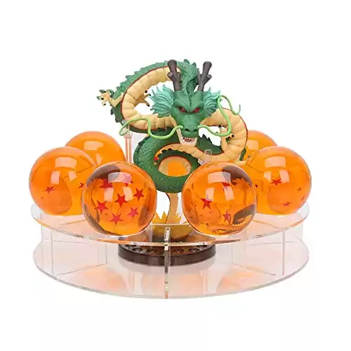 Mysika Resin Shenron Figure Shenlong Statue Set + 3.5cm Crystal Balls + Shelf with Gift Box for Business Halloween Christmas Holiday and Birthday Home Decoration