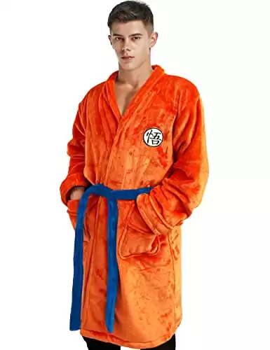 Lopbraa Dragon Z Anime Robe Pajamas Bathrobe for Mens Costume for Adult Soft Plush Long Bathrobes Cosplay (Orange)
