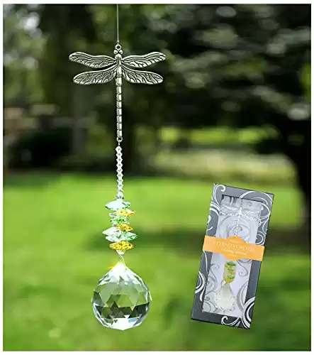 Rosleanny Crystal Garden Suncatcher Hanging Crystals Ornament for Window Rainbow Maker Prisms Home Decor Gift Boxed Sun Catcher Gift Idea for Mom Friends Grandma,Dragonfly