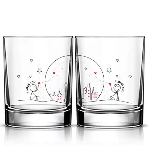 BoldLoft Miss Us Together Couple Drinking Glasses- Long Distance Relationships Gifts for Him Long Distance Gifts Long Distance Boyfriend Girlfriend I Miss You Gifts