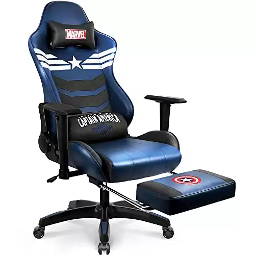Marvel Avengers Gaming Chair Desk Office Computer Racing Chairs-Adults Gamer Ergonomic Game Footrest Reclining High Back Support Racer Leather Foot Rest (Captain America)