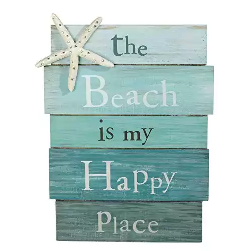 Grasslands Road Wall Starfish GR Beach is My Happy Place Plaque, Medium, White, Blue