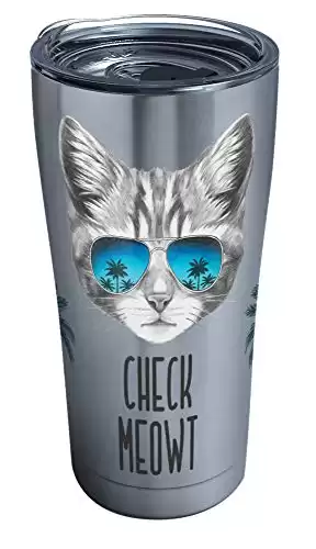 Tervis Check Meowt Stainless Steel Tumbler with Clear and Black Hammer Lid 20oz, Silver