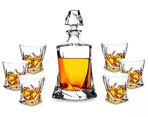 KANARS Whiskey Decanter Set, Premium Crystal Liquor Decanter with 6 Old Fashioned Glasses for Cocktail Scotch Bourbon Irish Whisky Alcohol, Unique Men Gifts for Christmas