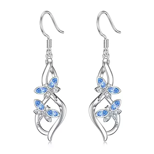 Flpruy Dragonfly Earrings 925 Sterling Silver Dragonfly Gifts for Women Infinity Double Dragonfly Earring Dragonfly Crystal Dangle Drop Earrings Jewelry Gifts for Women Girls Christmas Gifts