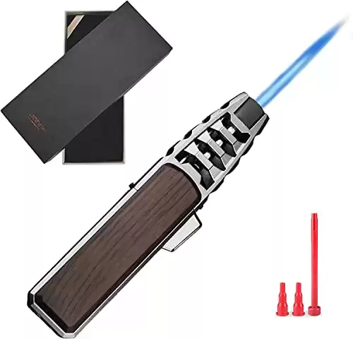 DOUBFIVSY Jet Torch Butane Lighter with Gift Box, Windproof Refillable Butane Lighter Adjustable Flame Lighters for Cigar Grill BBQ Candle Camping Kitchen Cooker(Butane Gas Not Included) (Brown)
