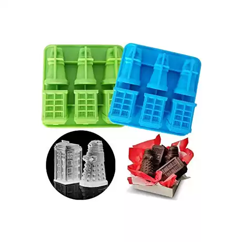 Set of 2 Doctor Who Ice Cube Trays, TARDIS & Daleks Silicone Ice Mold, Mousse Cake Muffin Baking Pan, Jello Chocolate Candy Gelatin Candle Soap Mould (Random Color)