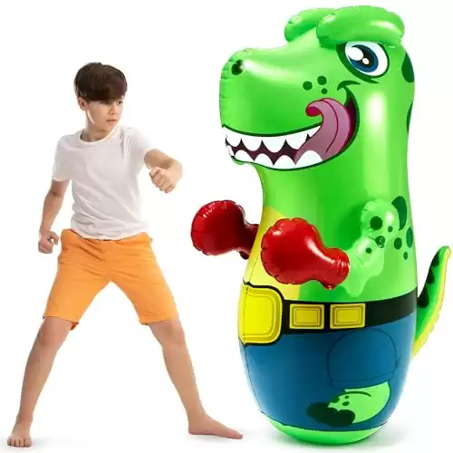 Inflatable T-Rex Dinosaur Bopper 47 Inches, Bop Bag Inflatable Punching Toy, Kids Punching Bag with Bounce-Back Action