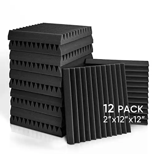 Fstop Labs Acoustic Panels, 2" X 12" X 12" Acoustic Foam Panels, Studio Wedge Tiles, Sound Panels wedges Soundproof Foam Padding Sound Insulation Absorbing (12 Pack, Black)