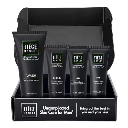 Tiege Hanley Mens Skin Care Set, Essential Skin Care Routine for Men (System Level 1) - Face Wash Kit for Fines Lines & Wrinkles - Men's Skincare Set Includes Face Wash, Facial Scrub, & M...