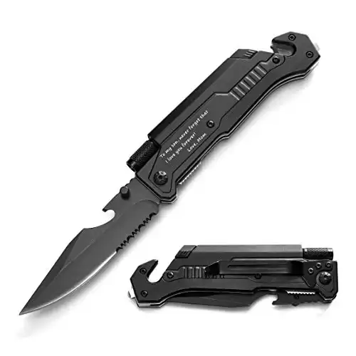 KetDirect Personalized Engraved Mens Folding Knife for Son from Mom - for Birthday Christmas Graduation Deployment - Men Unique and Cool Camping Fishing Hunting Pocket Knives for Him