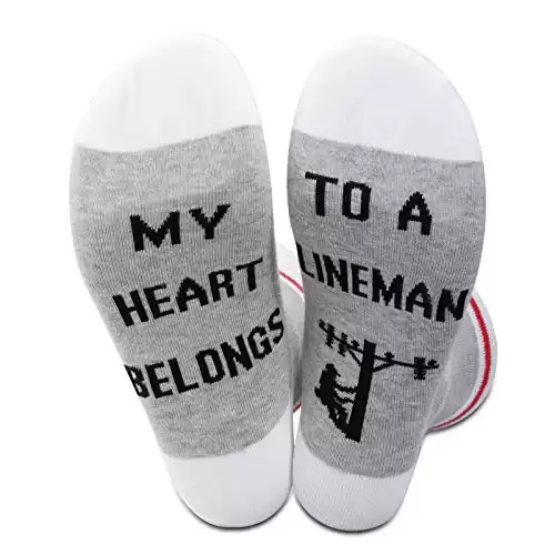 JXGZSO My Heart Belongs to A Lineman Socks Gift for Lineman Mom Wife Girlfriend (Grey-lineman)