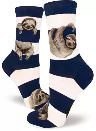 ModSocks Women's Sloth Stripe Crew Socks in Navy