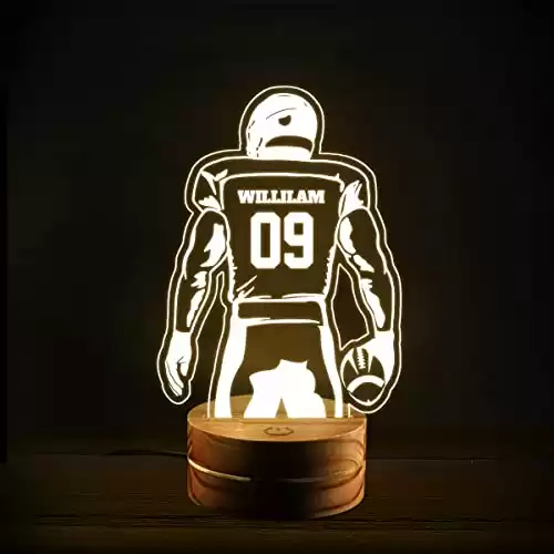 winorax Personalized Football Lamp 3D Night Lights Custom Name & Number Football Night Light Birthday Christmas Present Gift Idea for Kids Sports Fan Lover Boys Children Girls Bedroom Decor