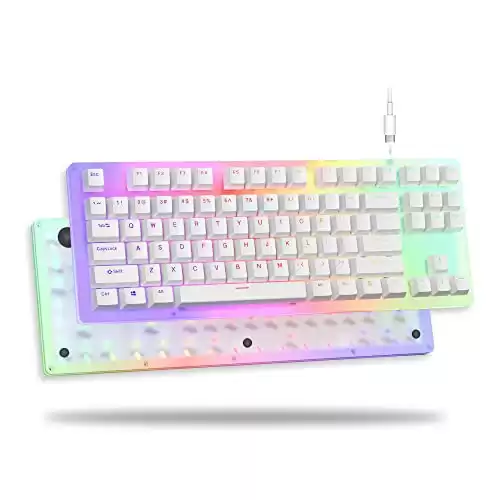 XVX Womier K87 75% Percent Keyboard, TKL Mechanical Gaming Keyboard, Hot Swappable Keyboard, Wired RGB White Keyboard for PC PS4 Xbox - White Keycaps, Brown Switch