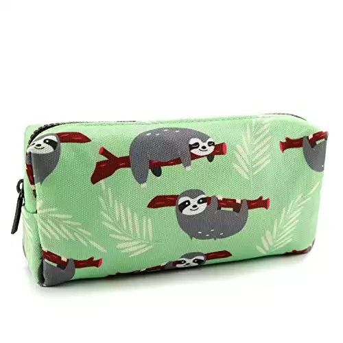 LParkin Sloth Students Super Large Capacity Canvas Pencil Case Pen Bag Pouch Stationary Case Makeup Cosmetic Bag (Green)