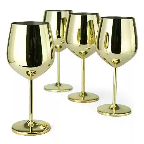 PG Stainless Steel Stem Wine Glass - Set of 4 - Gold Color - 18.5oz