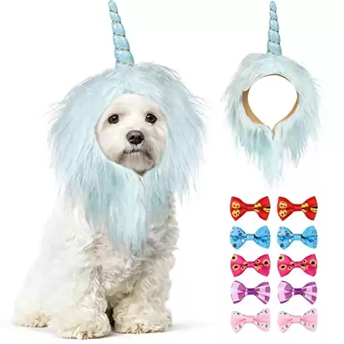 Winrayk Dog Wig Pet Costumes Unicorn Pet Wig Light Blue Cat Wig with 10Pcs Cute Hairpins, Dog Headwear for Easter Halloween Christmas Party Decoration Pet Cospaly Wig Dog Wigs for Small Dogs