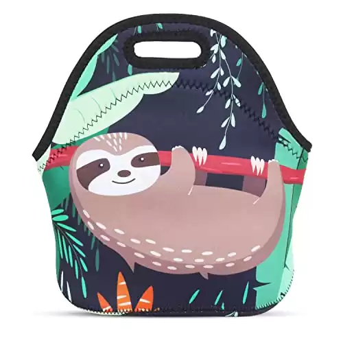 Violet Mist Womens Reusable Neoprene Lunch Bag Insulated Lunch Box Cute Sloth Animal Thermal lunch bags Bags Waterproof lunchbags Food Handbag Meal Prep Lunchbags Travel Work Gift for Women Men Adult
