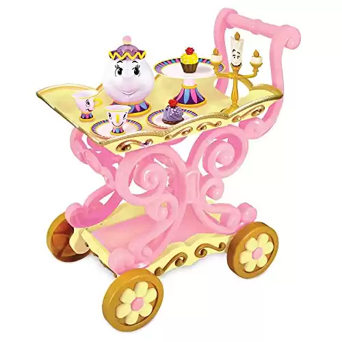 Disney Store Official Beauty and The Beast ''Be Our Guest'' Singing Tea Cart Play Set, Tea Party Set for Little Girls, Kids Kitchen Pretend Play Toddler Dress Up Tea Set for Girls