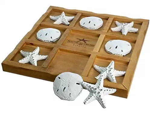 Starfish Tic Tac Toe Game - 9" x 9" - Beach Tic Tac Toe Game - Coastal Beach House Coffee Table Game Board - Tic Tac Toe Decor - Beach House Games - White Starfish & Sand Dollars