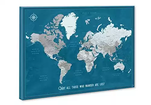 Map Of The World Push Pin Canvas