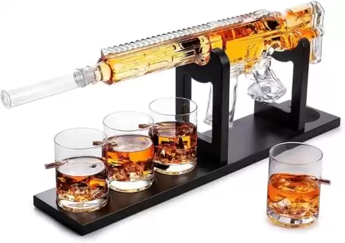 Whiskey Decanter Set - AR Limited Edition, Silencer Stopper - 800 ml & 4 12oz Bullet Glasses - Unique Gift - Drinking Party Accessory, Handmade Gun Liquor Decanter, Tik Tok Gun Decanter Mens Birth...