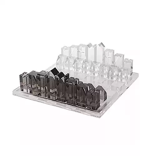Articture Crystal Chess Set - Indoor and Outdoor - 12” x 12” x 4” Board Game - Clear Pieces, Modern and Light Weight