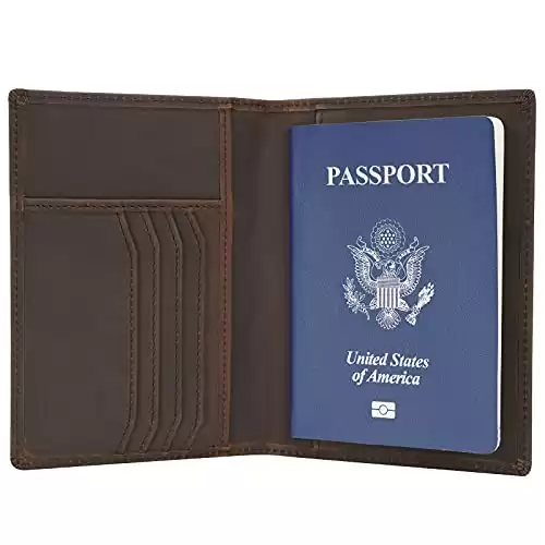 Polare Slim RFID Blocking Leather Passport Holder Travel Bifold Wallet For Men