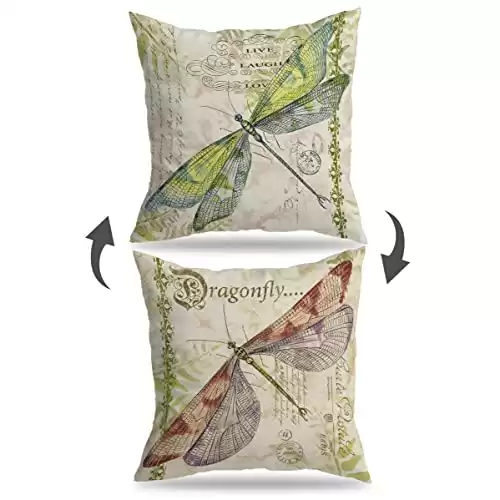Adorable Animals Vintage Dragonfly Reversible Pillow Case,18x18 inch Insect Pillowcase,Gifts for Nature Lovers,Nature Insect Dragonfly Themed Decorate Home Bedroom Living Room
