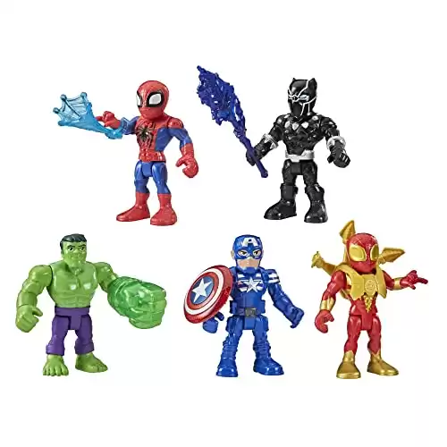 Marvel Super Hero Adventures 5-Inch Action Figure 5-Pack, Includes Captain America, Spider-Man, 5 Accessories (Amazon Exclusive)