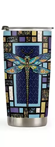 64HYDRO 20oz Dragonfly Gifts for Women, Valentines Day Gifts for Her, Birthday Gifts for Women, Mom, Wife, Daughter, Friends Inspirational Gifts Dragonfly Mosaic Tumbler Cup Travel Coffee Mug with Lid