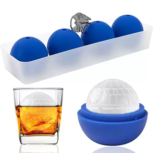 Happyou Whiskey Ice Ball Mold Death Star Ice Cube Mold,Great Star Wars Gifts for Men (4 Packs+1 Bottle Opener+Tray)