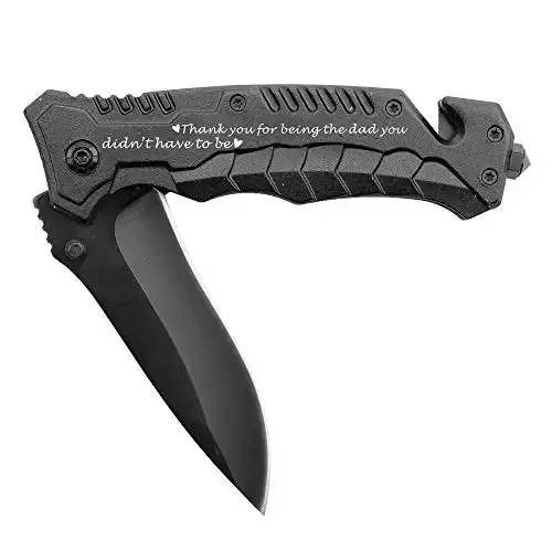 Corfara Engraved Black Pocket Knife for Stepfather Birthday Gifts Bonus Dad Father's Day Step Dad from Daughter Son Thank You for Being the Dad You Didn't Have to Be