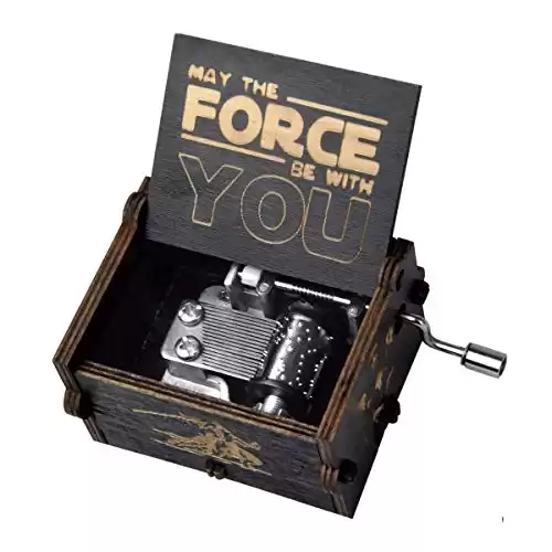 fezlens Wood Music Boxes Star Wars Antique Engraved Wooden Musical Box Gifts for Birthday/Christmas/Valentine's Day/Thanksgiving Days Hand-Operated Present Kid Toys (Black)