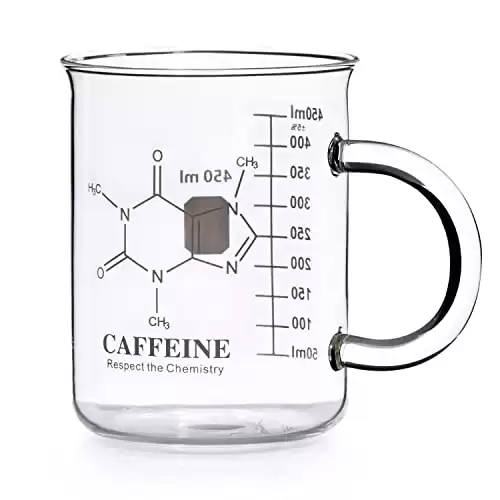 Caffeine Beaker Mug, Caffeine Molecule Mug - Chemistry Mug 16 oz Borosilicate Glass Coffee Mugs with Handle and Measuring for Coffee, Latte, Tea or Hot and Cold Beverage - Tea Coffee Mug