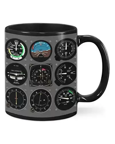 Pilot Indicator Mug, Funny Pilot Meter Aircraft Flight Deck Gifts For Men Women Kids Ceramic Coffee Mug, 11 ounces