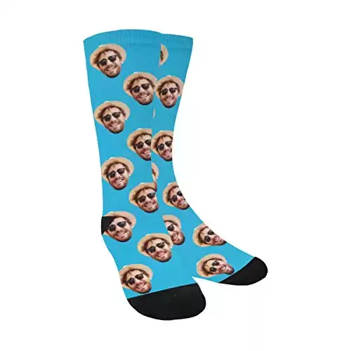 Custom Print Your Photo Pet Face Socks, Personalized Light Blue Crew Socks for Men Women